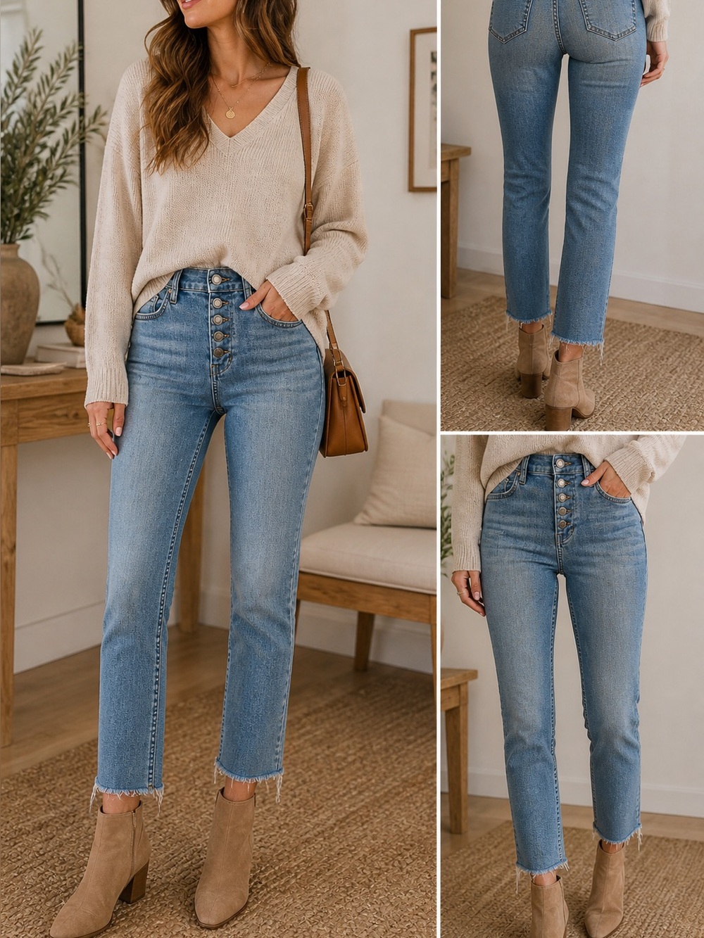 Free People Button Fly Jeans Size 26 High Rise Raw Hem